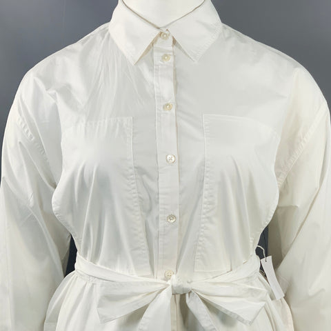 JOIE Size L Daines White Cotton Belted Midi Shirt Dress