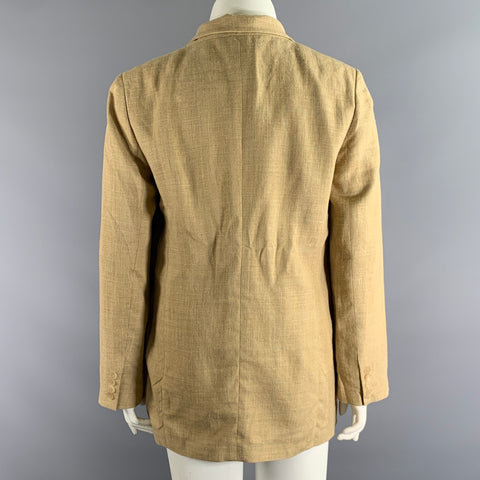 RALPH LAUREN Size 12 Tan Linen Blend Tartan Peak Lapel Coat