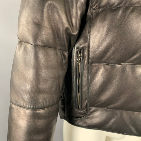 THEORY Size S Black Quilted Leather Puffer Jacket