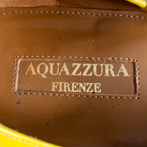 AQUAZZURA Size 9.5 Yellow Patent Leather Laced Pointed Toe Flats