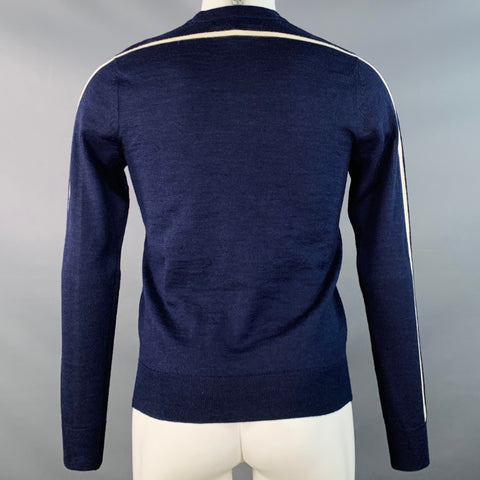 COMME des GARCONS SHIRT Size S Navy White Stripe Wool Crew Neck Pullover
