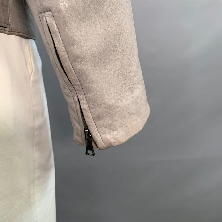 JOHN VARVATOS Size L Grey Leather Zip Up Moto Racer Jacket