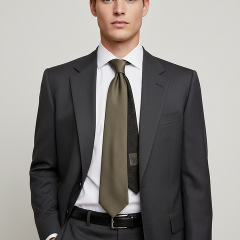 GUCCI Grey Mixed Pattern Cotton Silk Tie
