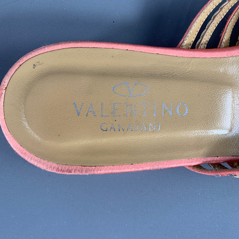 VALENTINO Size 8 Pink Silver Silk Rhinestones Thong Flats