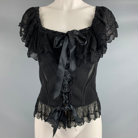 VALENTINO Size M Black Viscose Nylon Lace Up Dress Top