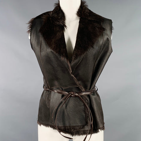 NO BRAND Size M Brown Shearling Belted Vest