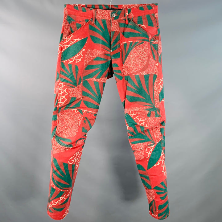 G-STAR By PHARRELL SS17 Size 30 Elwood X25 Red Green Batik Cotton Tapered Casual Pants