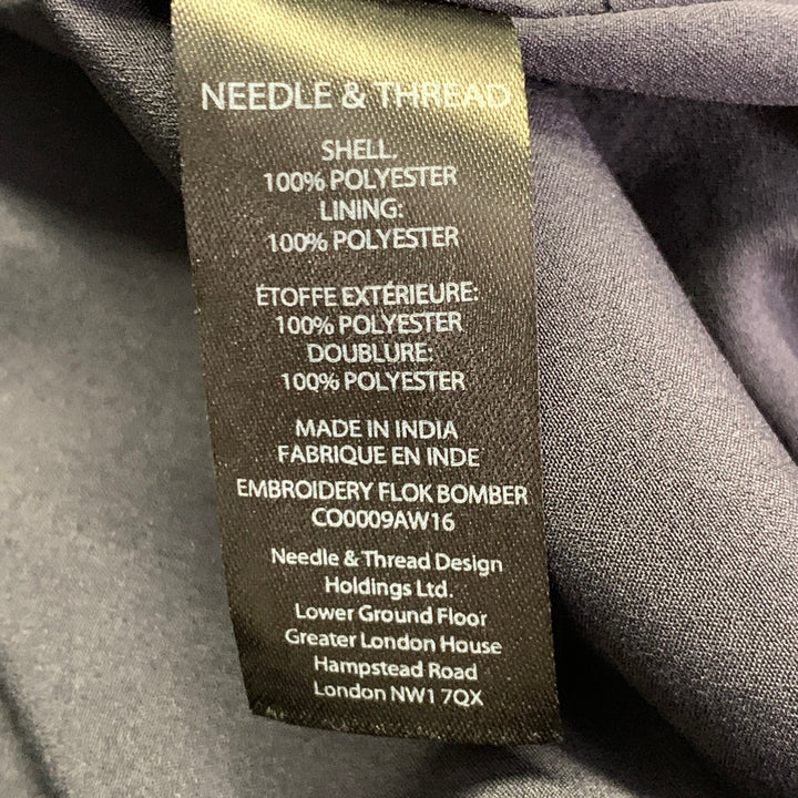 NEEDLE AND THREAD Size 4 Navy Burgundy White Embroidered Floral Bomber Jacket