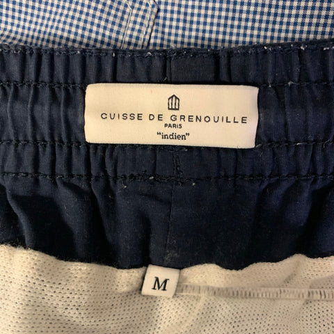 CUISSE DE GRENOUILLE Size M Navy White Blue Checkered Drawstring Swim Trunks