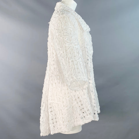 KIYO Size M White Cotton Woven Open Front Jacket Blazer