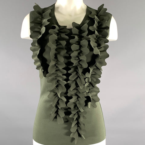 DRIES VAN NOTEN Size XS Green Olive Polyester Blend Ruffled Casual Top
