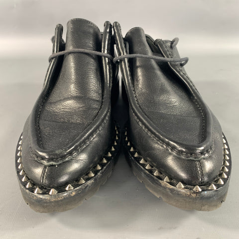 DSQUARED2 Worlds End Size 7 Black Silver Studded Leather Lace Up Shoes