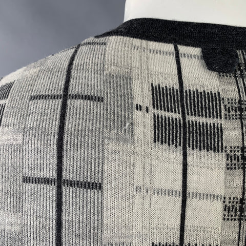 BLACK FLEECE Size L Grey White Plaid Wool V-Neck Vest