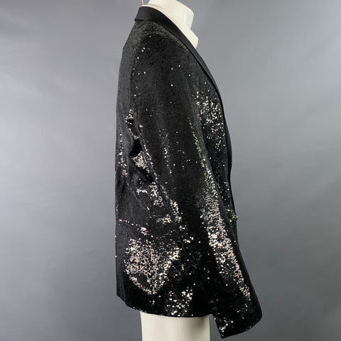 SCOTCH AND SODA Size 40 Black Sequined Polyester Shawl Collar Tuxedo Sport Coat