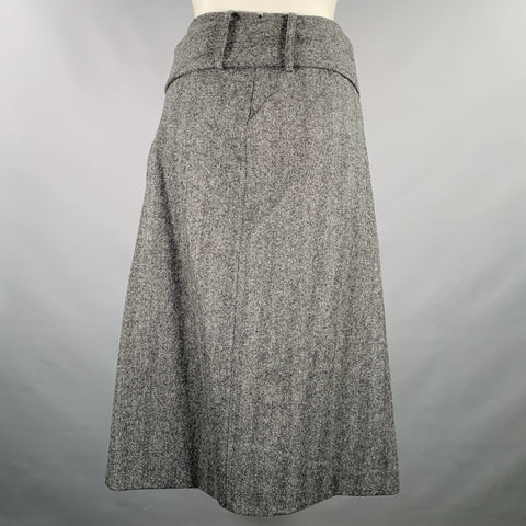 Jupe trapèze ceinturée en laine chevrons gris ROKH Taille 4