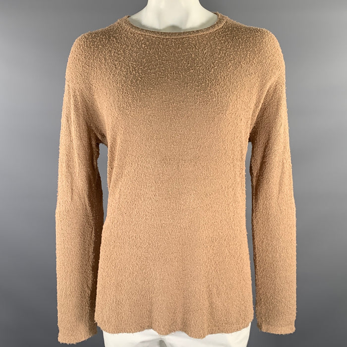 JOHN ELLIOTT Pull col bateau en coton nylon texturé taille L couleur camel