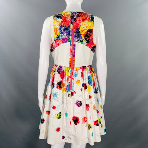 PRABAL GURUNG Size 8 White Multi Color Cotton Blend Floral Sleeveless Dress