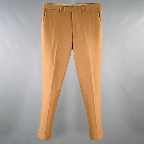 GANT Size 32 Tan Woven Wool Blend Cuffed Casual Pants