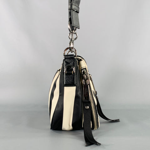 MARC JACOBS Trooper Nomad Black Cream Stripe Nylon Leather Cross Body Handbag
