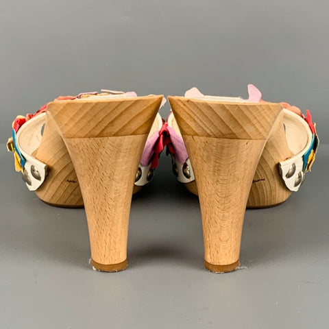 MANOLO BLAHNIK Size 8 Multi Color Suede Floral Applique Clog Sandals