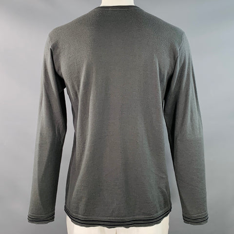 ARMANI COLLEZIONI Size L Grey Black Contrast Trim Virgin Wool Cotton V-Neck Pullover