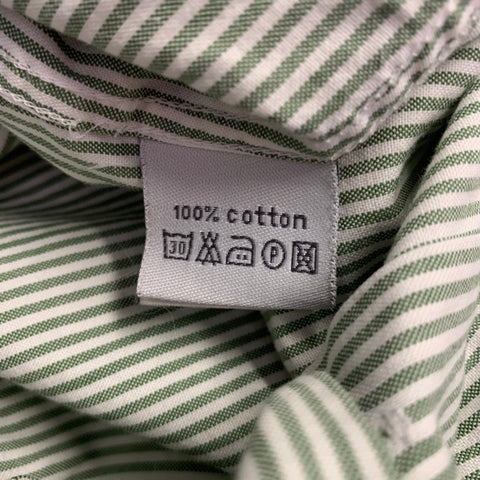 SUIT SUPPLY Size 40 Green White Stripe Cotton Spread Collar Long Sleeve Shirt