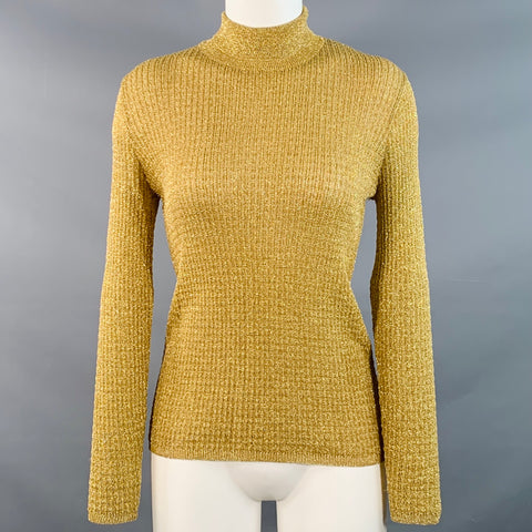NICOLE Vintage Size M Gold Metallic Polyester Blend Knit Turtleneck Sweater