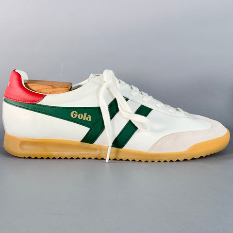 GOLA Size 10 Torpedo White Green Red Leather Suede Low Top Sneakers