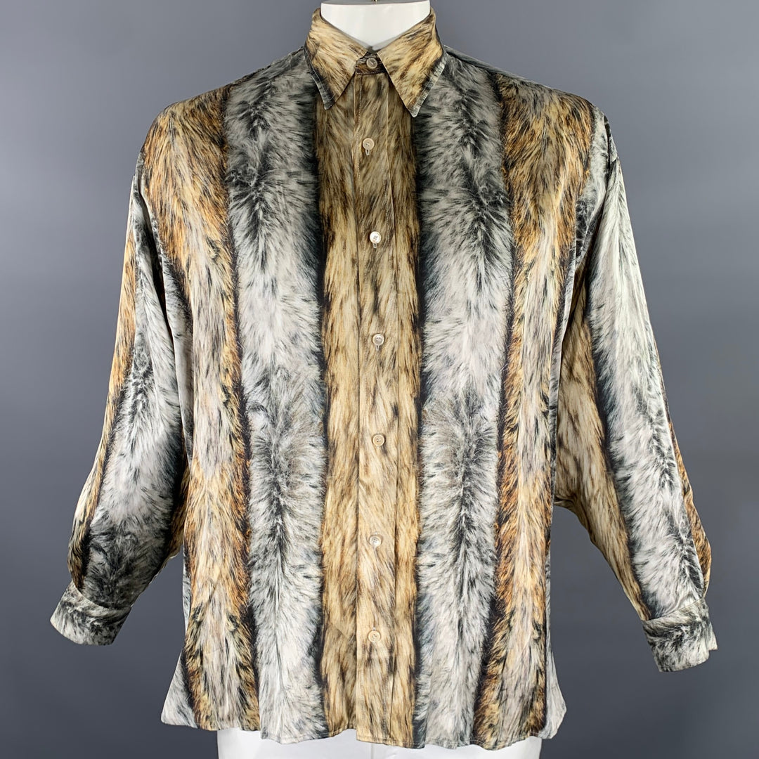 ACNE STUDIOS Size L Tan Black Grey Animal Print Long Sleeve Shirt