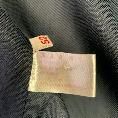 MARNI Size 42 Black Grey Herringbone Wool Double Breasted Coat