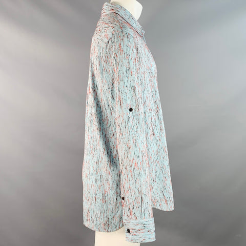 BOTTEGA VENETA 2023 Size M Blue Red Textured Oversized One Pocket Long Sleeve Shirt