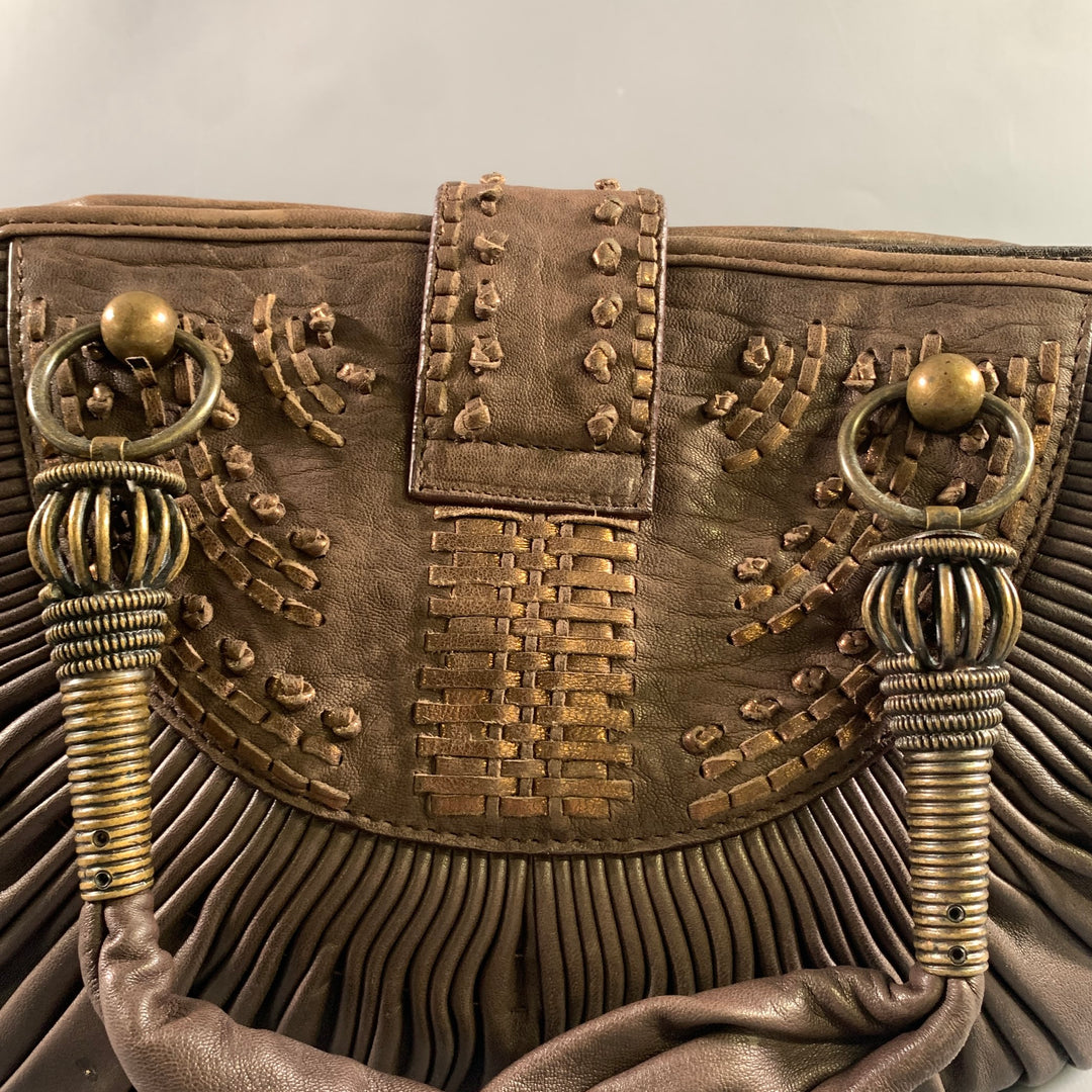 DIOR Brown Yellow Pleated Lambskin Leather Bags