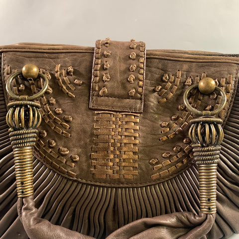 DIOR Brown Yellow Pleated Lambskin Leather Bags