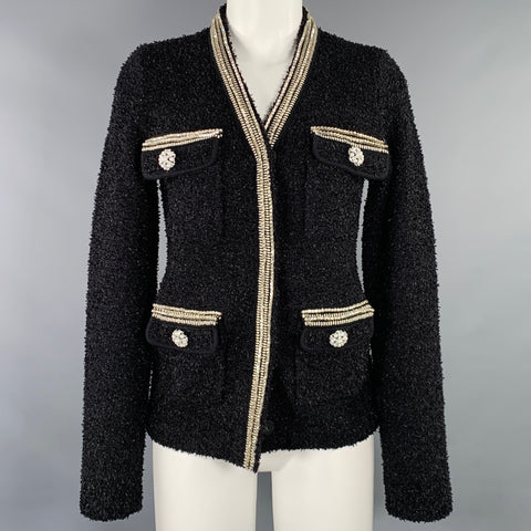 SELF-PORTRAIT Size S Black Silver White Polyamide Blend Knit Cardigan