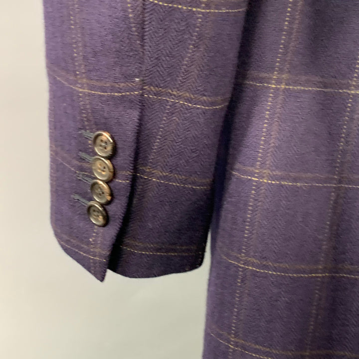 GIANLUCA ISAIA Chest Size 42 Long Navy Beige Window Pane Wool Sport Coat