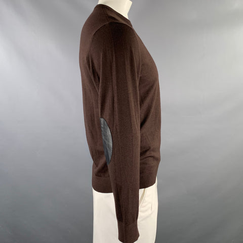 JOSEPH Size L Brown Solid Wool Blend Crew-Neck Pullover