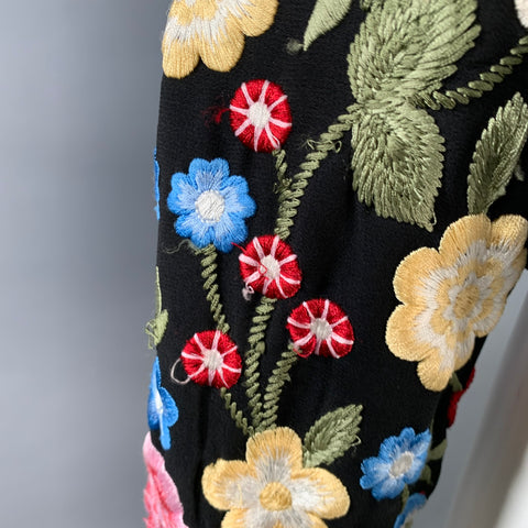 NEEDLE AND THREAD Size 8 Black Multi Color Embroidered Floral Polyester Bomber Jacket