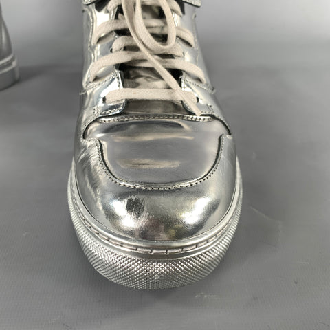 BALENCIAGA Size 7 Silver Metallic Leather High Top Sneakers
