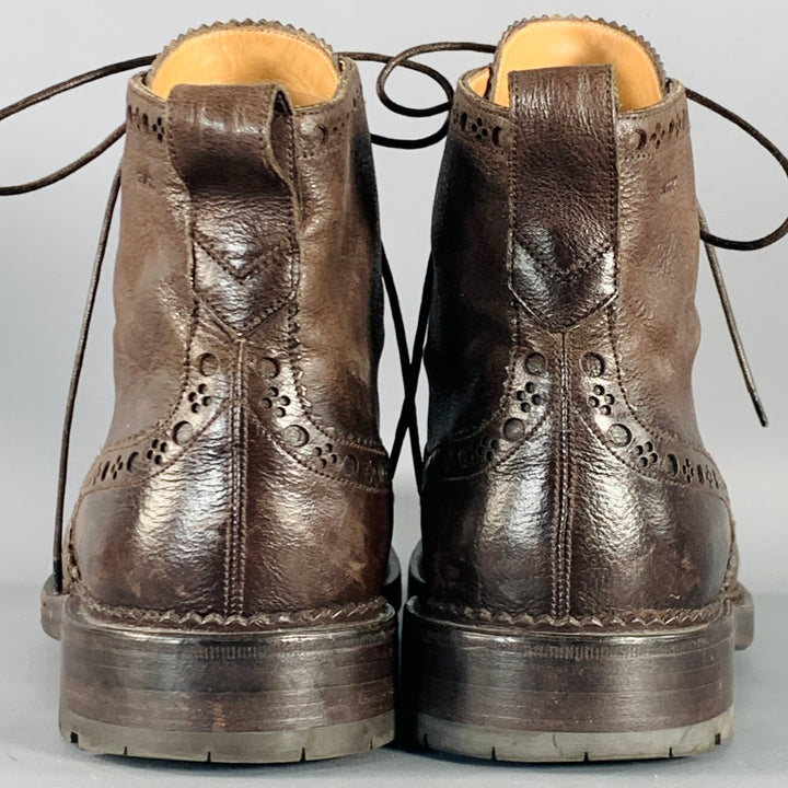 BALLY Size 10 Avery Brown Perforated Pebble Grain Leather Wingtip Boots