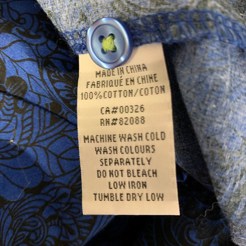 ROBERT GRAHAM Size XL Blue Black Floral Cotton Camp Pajama Set