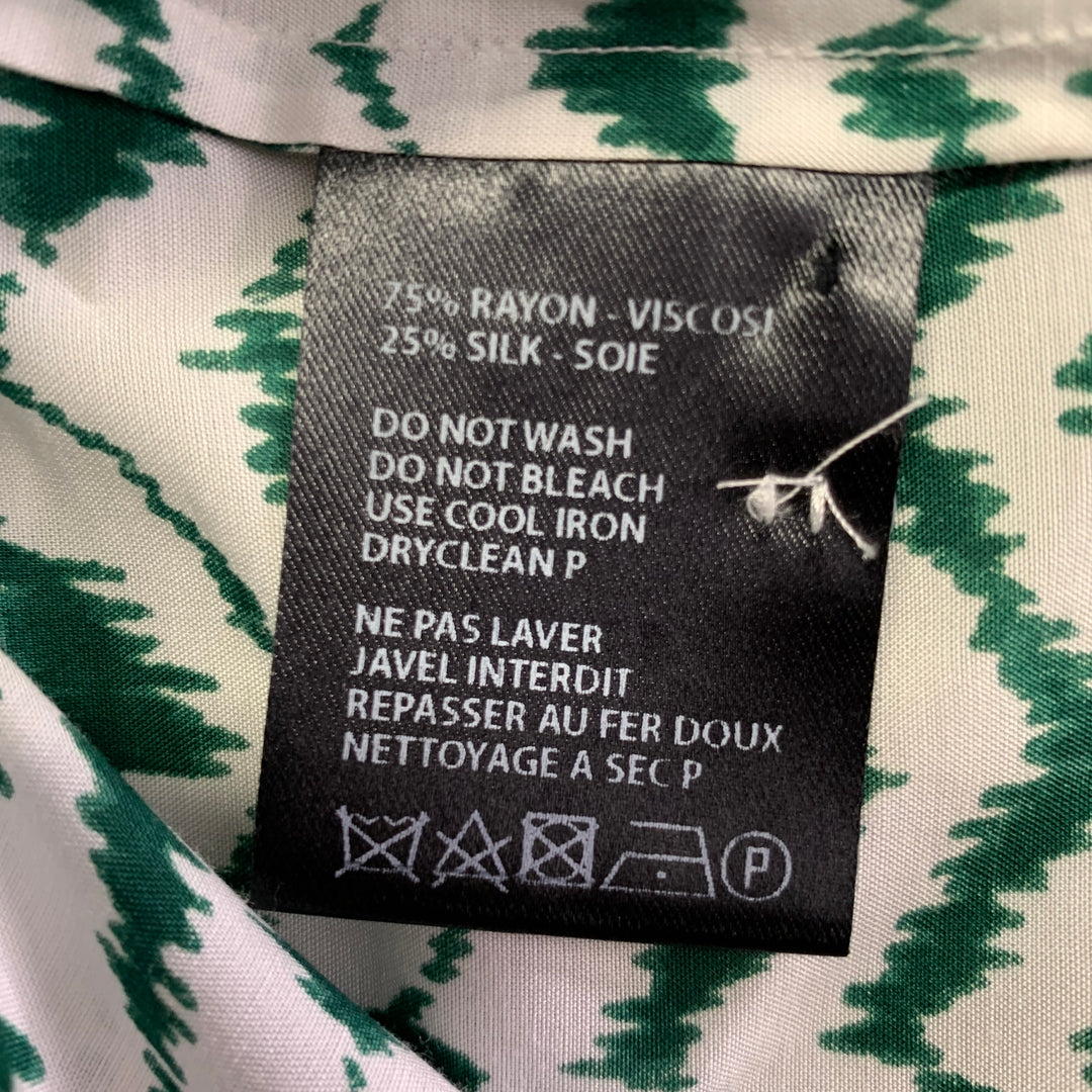 HAIDER ACKERMANN Size L Green White Zig Zag Viscose Silk Short Sleeve Shirt