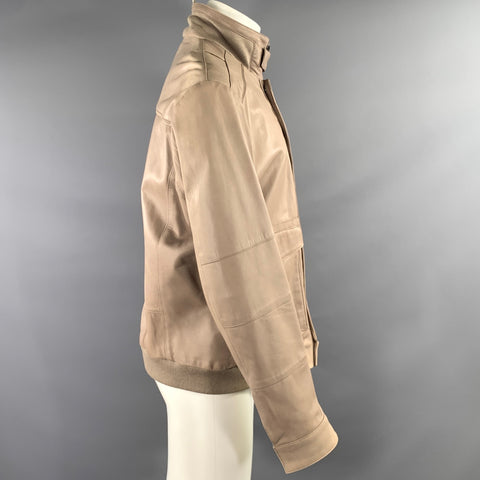 ELIE TAHARI Size M Beige Grey JRL60411 Leather Zip Up Jacket