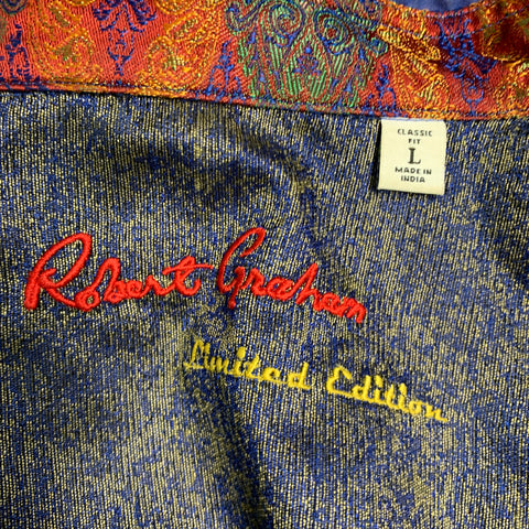 ROBERT GRAHAM Size L Blue Orange Hawaiian Print Cotton Long Sleeve Shirt