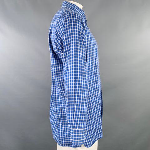 ERMENEGILDO ZEGNA Size L Blue White Checkered Cotton Long Sleeve Shirt