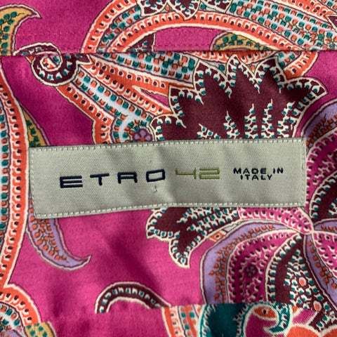 ETRO Size L Magenta Multi Color Paisley Cotton Button Up Long Sleeve Shirt