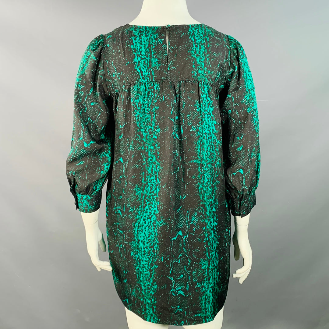 MANOUSH Size 10 Black Green Silk Snakeskin Print Long Sleeve Midi Dress MANOUSH Size 10 Black Green Silk Snakeskin Print Long Sleeve Midi Dress