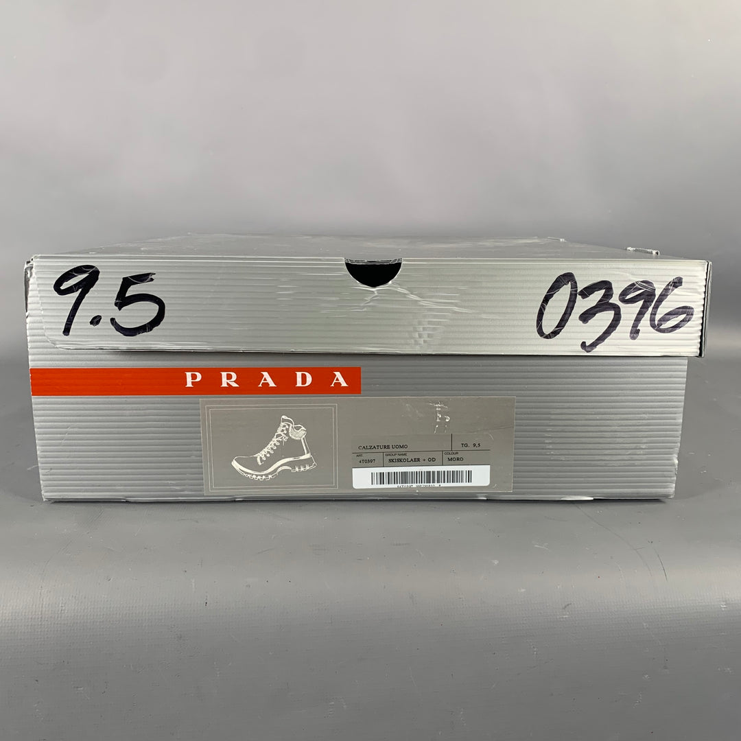 PRADA Size 10.5 Brown Black Leather Ankle Boots