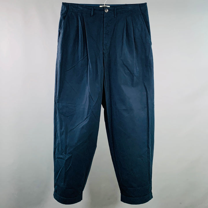MERZ B. SCHWANEN Size L Navy Cotton Pleated Casual Pants