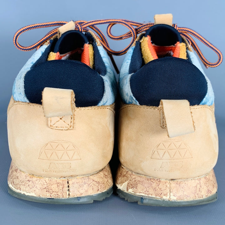 CLAE Size 9.5 Tan Blue Two Toned Leather Lace-Up Sneakers