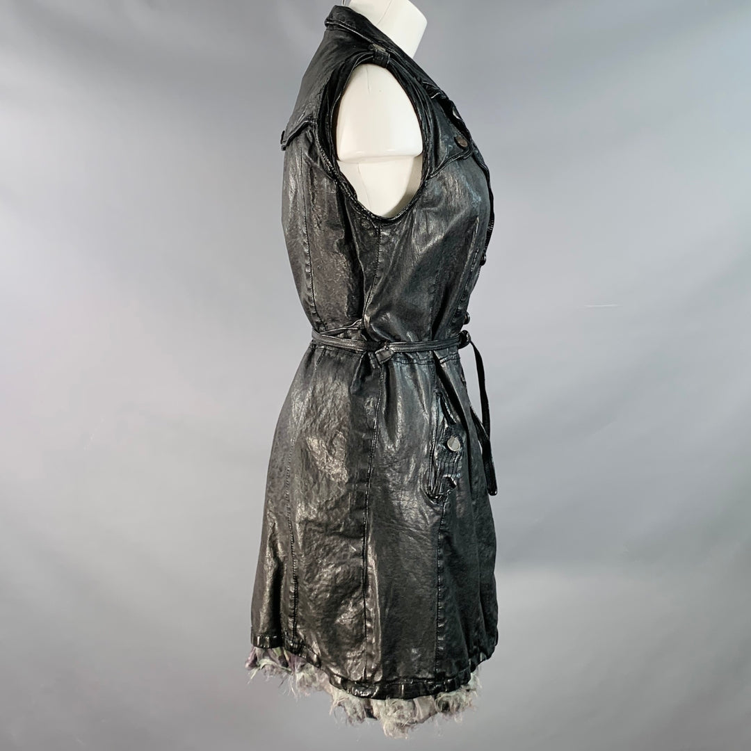 GIORGIO BRATO Size 6 Black Leather Double Breasted Belted Longline Vest